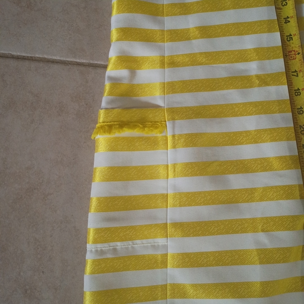 Badgley Mischka Yellow and White Striped Sleeveless Shift Dress - Picture 11 of 11